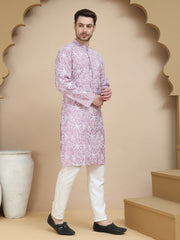Floral Printed Kurta Pyjama for Men ( JOKP P 5237 Magenta ) [FF] [I-1-4]