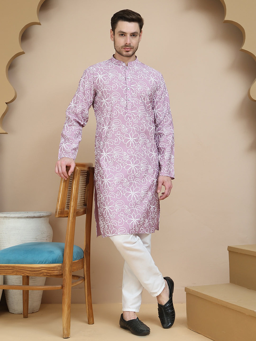 DesiQlo Men Printed Kurta Pyjama Set - Pink - JOKP_P_5237Magenta_S