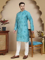 Stylish Blue Kurta Set with Artistic Teal Paisley Print ( JOKP P 5242 Blue ) [FF] [ I1 ]