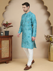 Stylish Blue Kurta Set with Artistic Teal Paisley Print ( JOKP P 5242 Blue ) [FF] [ I1 ]