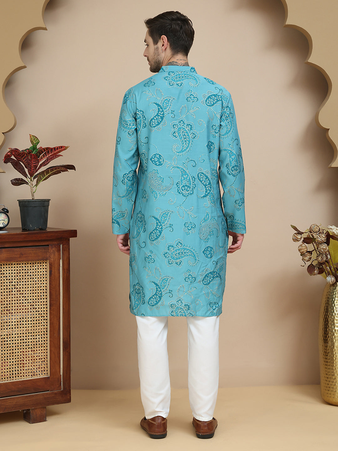 DesiQlo Men Printed Kurta Pyjama Set - Blue - JOKP_P_5242Blue_S