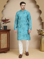 Stylish Blue Kurta Set with Artistic Teal Paisley Print ( JOKP P 5242 Blue ) [FF] [ I1 ]