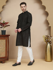 Embroidered Cotton Kurta With Pyjama for Men ( JOKP P 5244 Black ) [FF] [B-12]