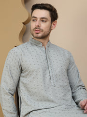 Embroidered Cotton Kurta With Pyjama for Men ( JOKP P 5244 Grey ) [FF] [B-12]