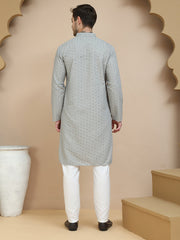 Embroidered Cotton Kurta With Pyjama for Men ( JOKP P 5244 Grey ) [FF] [B-12]