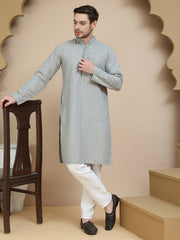 Embroidered Cotton Kurta With Pyjama for Men ( JOKP P 5244 Grey ) [FF] [B-12]