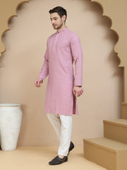 Embroidered Cotton Kurta With Pyjama for Men ( JOKP P 5244 Magenta ) [FF] [B-12]