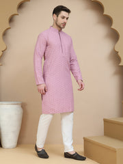 Embroidered Cotton Kurta With Pyjama for Men ( JOKP P 5244 Magenta ) [FF] [B-12]