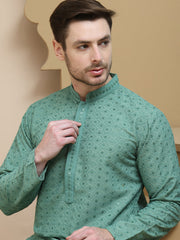 Embroidered Cotton Kurtas for Men ( KO 5244 Green ) [FF] [B-12]