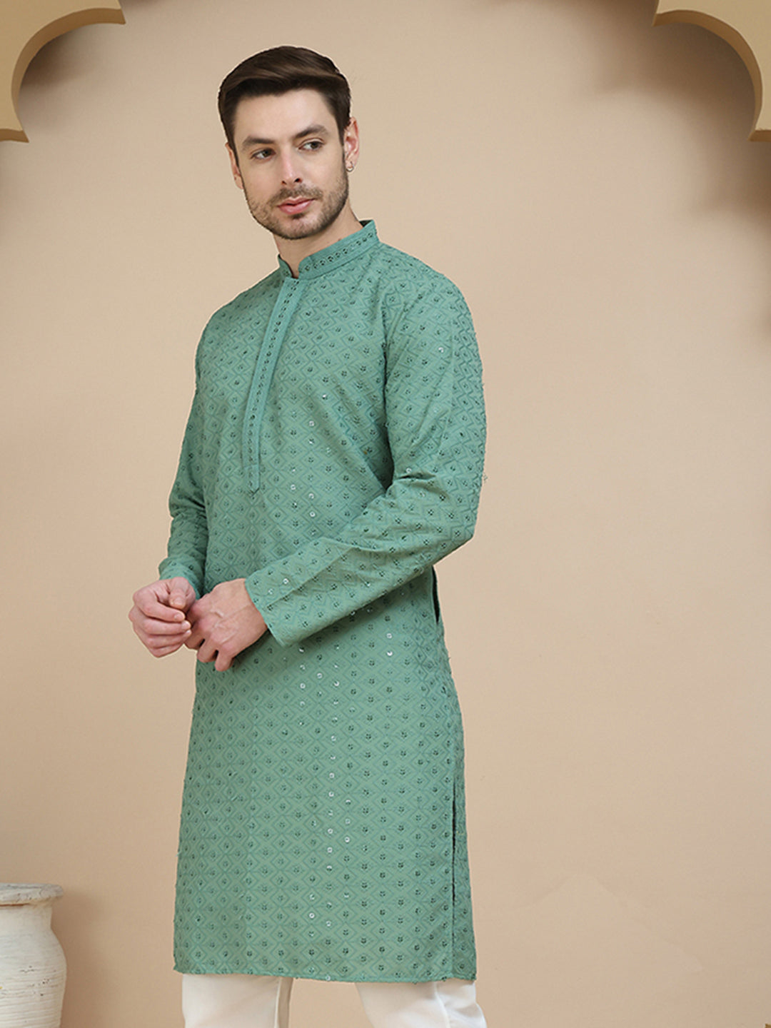 DesiQlo Men Embroidered Kurta Only - Multicolor - KO_5244Sea-Green_S