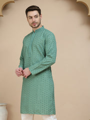 Embroidered Cotton Kurtas for Men ( KO 5244 Green ) [FF] [B-12]