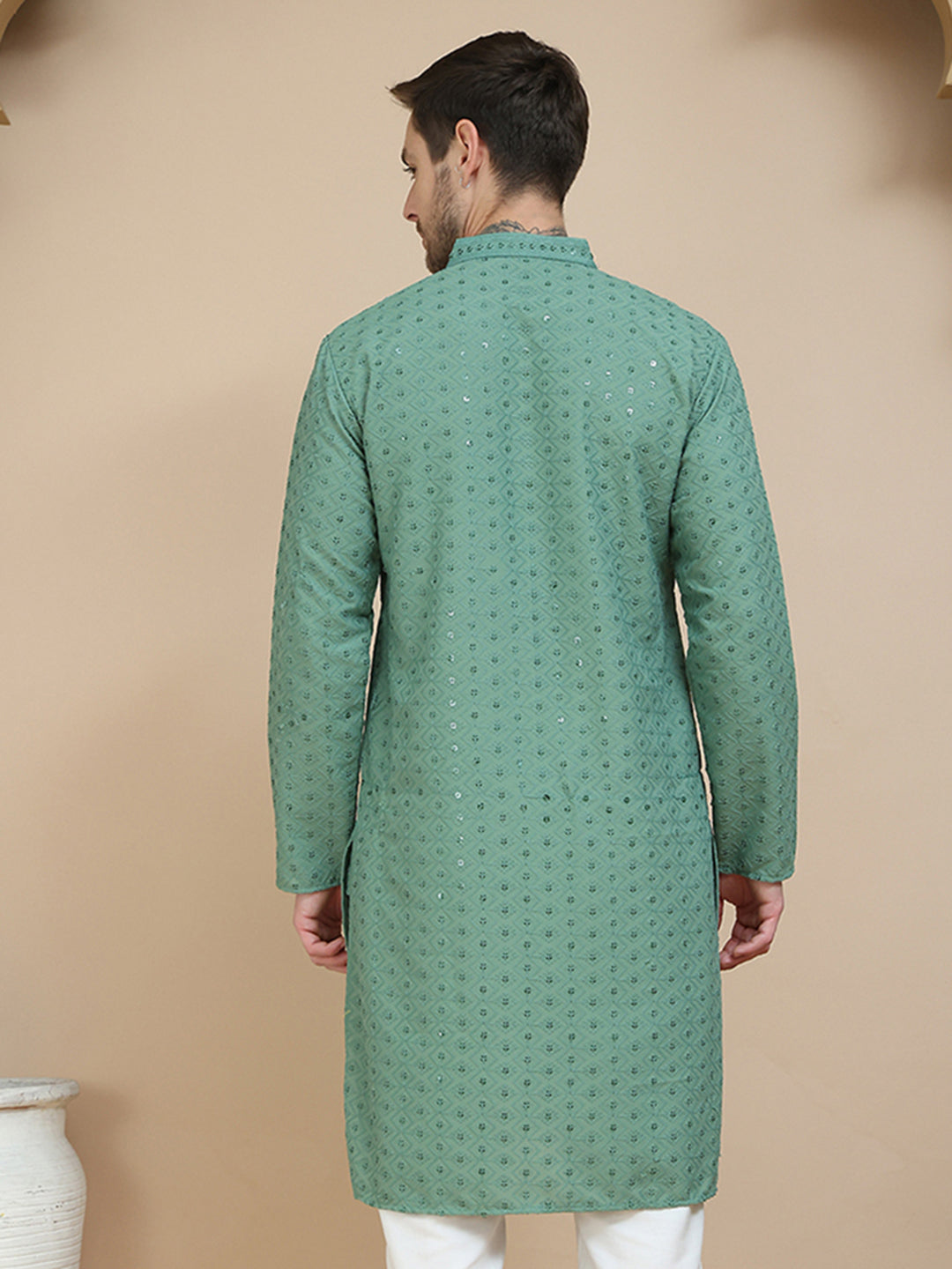 DesiQlo Men Embroidered Kurta Only - Multicolor - KO_5244Sea-Green_S