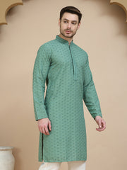 Embroidered Cotton Kurtas for Men ( KO 5244 Green ) [FF] [B-12]