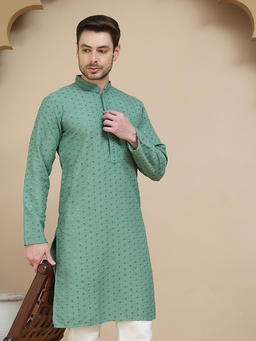 DesiQlo Men Embroidered Kurta Only - Multicolor - KO_5244Sea-Green_S
