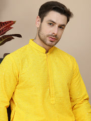 Embroidered Cotton Kurta With Pyjama for Men ( JOKP P 5244 Yellow ) [FF] [B-12]