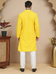 Embroidered Cotton Kurta With Pyjama for Men ( JOKP P 5244 Yellow ) [FF] [B-12]