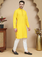 Embroidered Cotton Kurta With Pyjama for Men ( JOKP P 5244 Yellow ) [FF] [B-12]