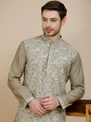 Embroidered Silk Blend Kurta Set for Men ( JOKP P 5245 Beige ) [FF] [I-1-4]