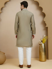 Embroidered Silk Blend Kurta Set for Men ( JOKP P 5245 Beige ) [FF] [I-1-4]