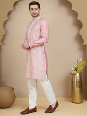 Embroidered Silk Blend Kurta Set for Men ( JOKP P 5245 Pink ) [FF] [I-1-4]