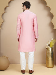 Embroidered Silk Blend Kurta Set for Men ( JOKP P 5245 Pink ) [FF] [I-1-4]