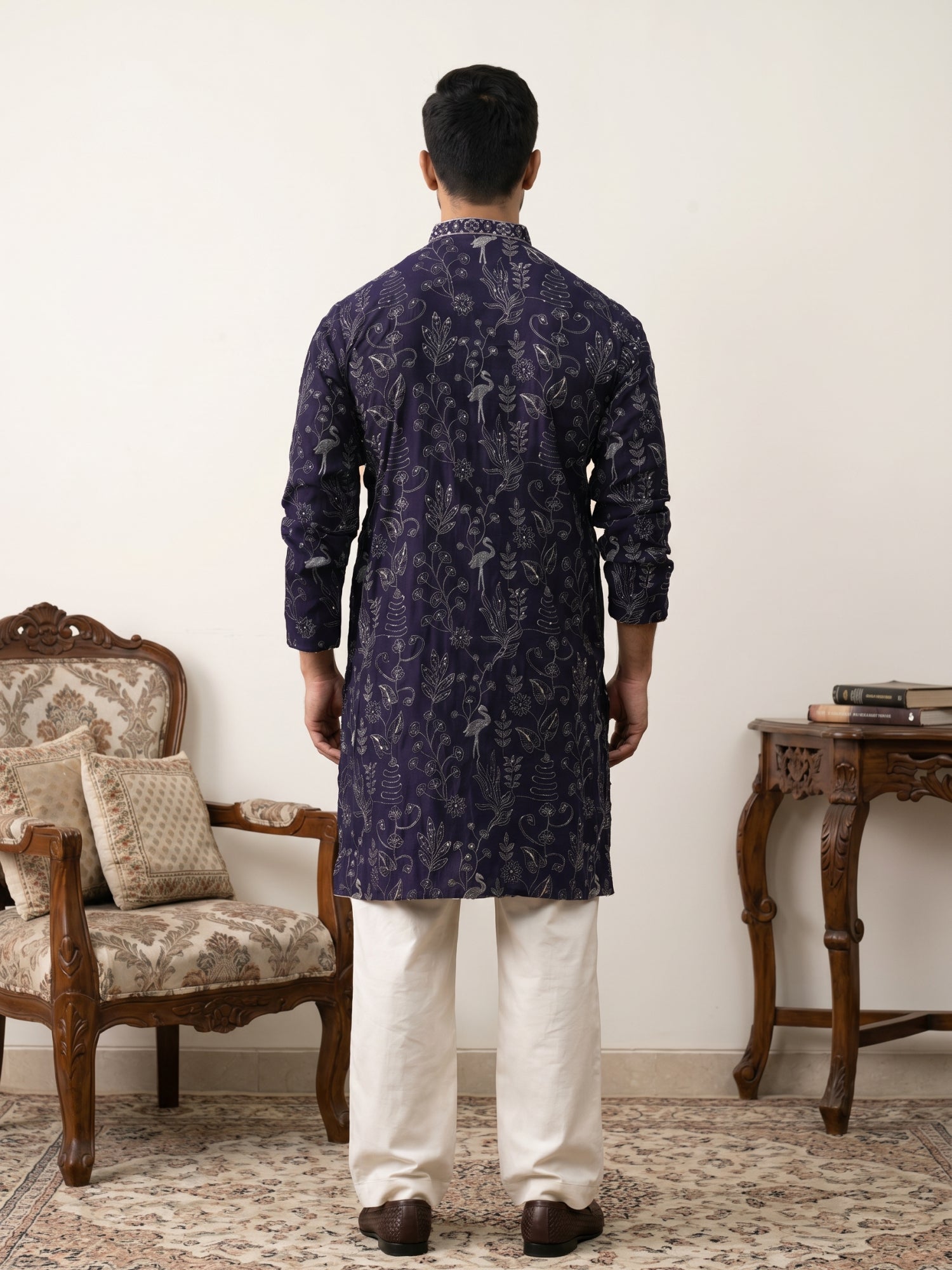 DesiQlo Men Embroidered Kurta Pyjama Set - Blue - JOKP_PJ11W_5246Navy_