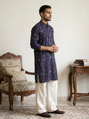 Embroidered Silk Blend Kurta with Korean Pants ( JOKP PJ11W 5246Navy )