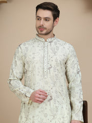 Embroidered Silk Blend Kurta Set for Men ( JOKP P 5246 White ) [FF] [ A11 ]