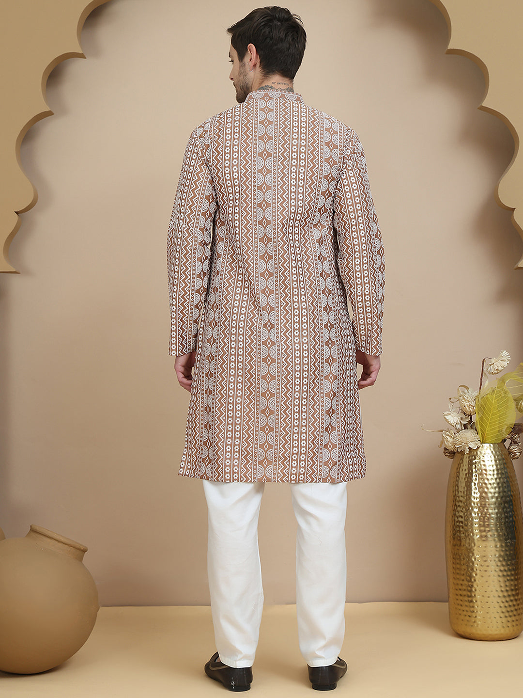 DesiQlo Men Printed Kurta Pyjama Set - Brown - JOKP_P_5250Brown_S