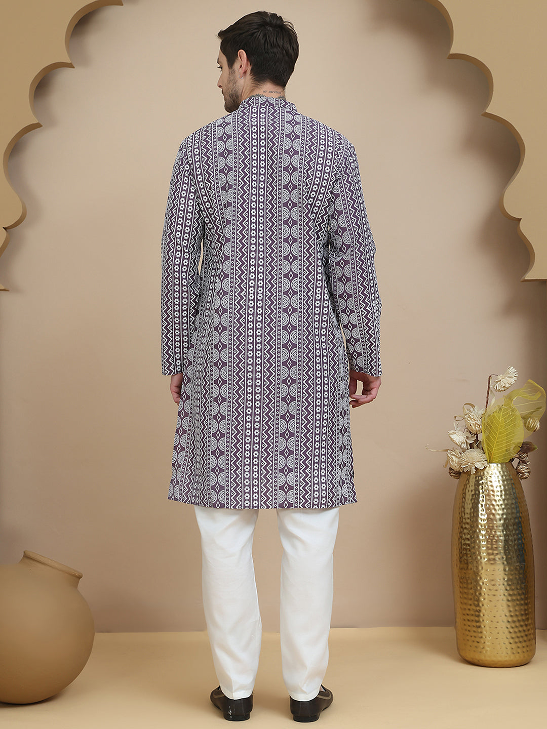 DesiQlo Men Printed Kurta Pyjama Set - Purple - JOKP_P_5250Purple_S
