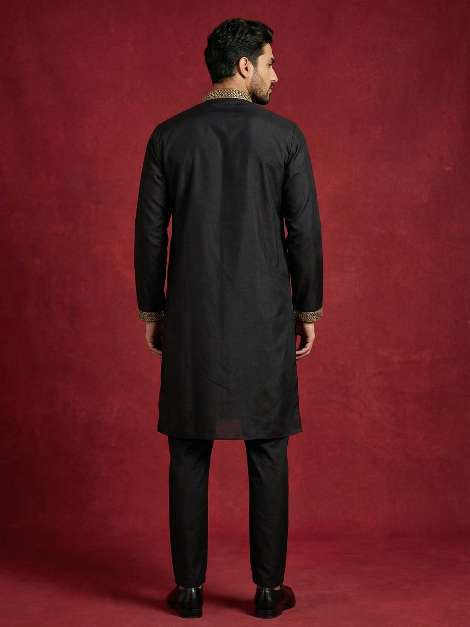 DesiQlo Men Embroidered Kurta Pyjama Set - Black - JOKP_B-P_5256Black_