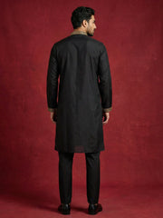 Silk Blend Kurta Pyjama Set with Golden Eagle Embroidery ( JOKP B-P 5256Black )
