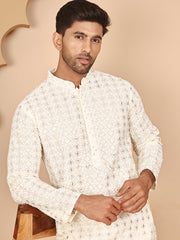 Men’s Ethnic Cotton Embroidered Kurta Pyjama ( JOKP P 5260 P 5260Cream ) [FF] [P-17]