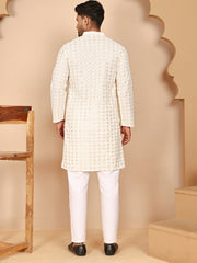 Men’s Ethnic Cotton Embroidered Kurta Pyjama ( JOKP P 5260 P 5260Cream ) [FF] [P-17]