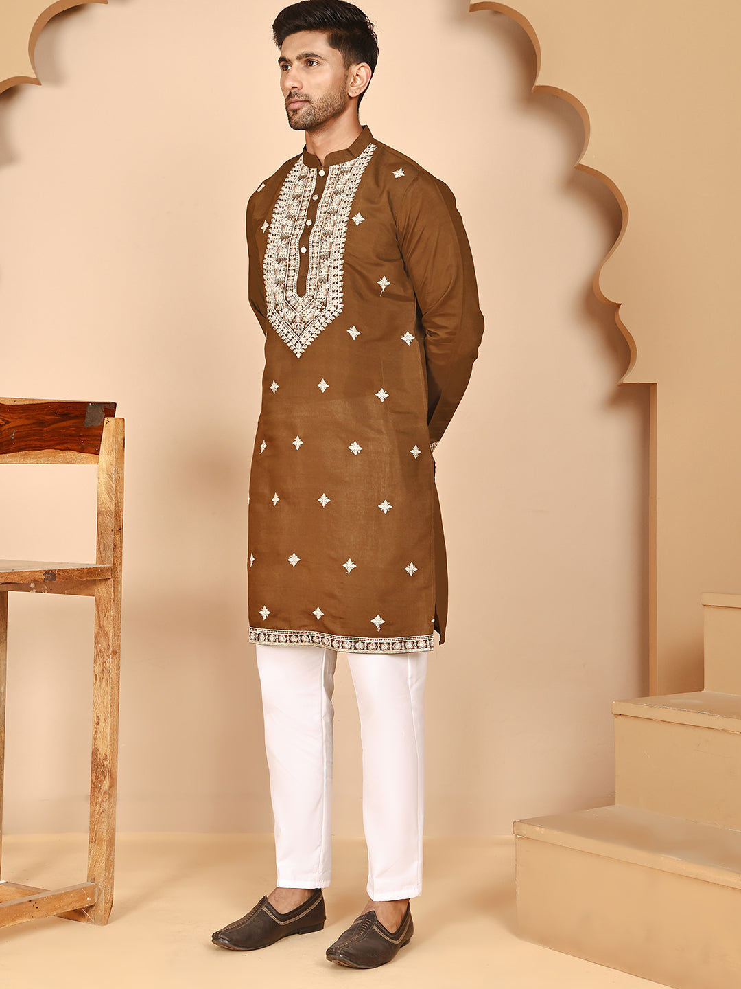 DesiQlo Men Embroidered Kurta Pyjama Set - Green - JOKP_P_5263Mehndi_S