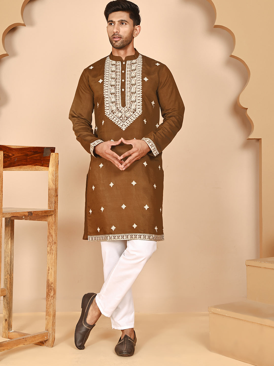DesiQlo Men Embroidered Kurta Pyjama Set - Green - JOKP_P_5263Mehndi_S