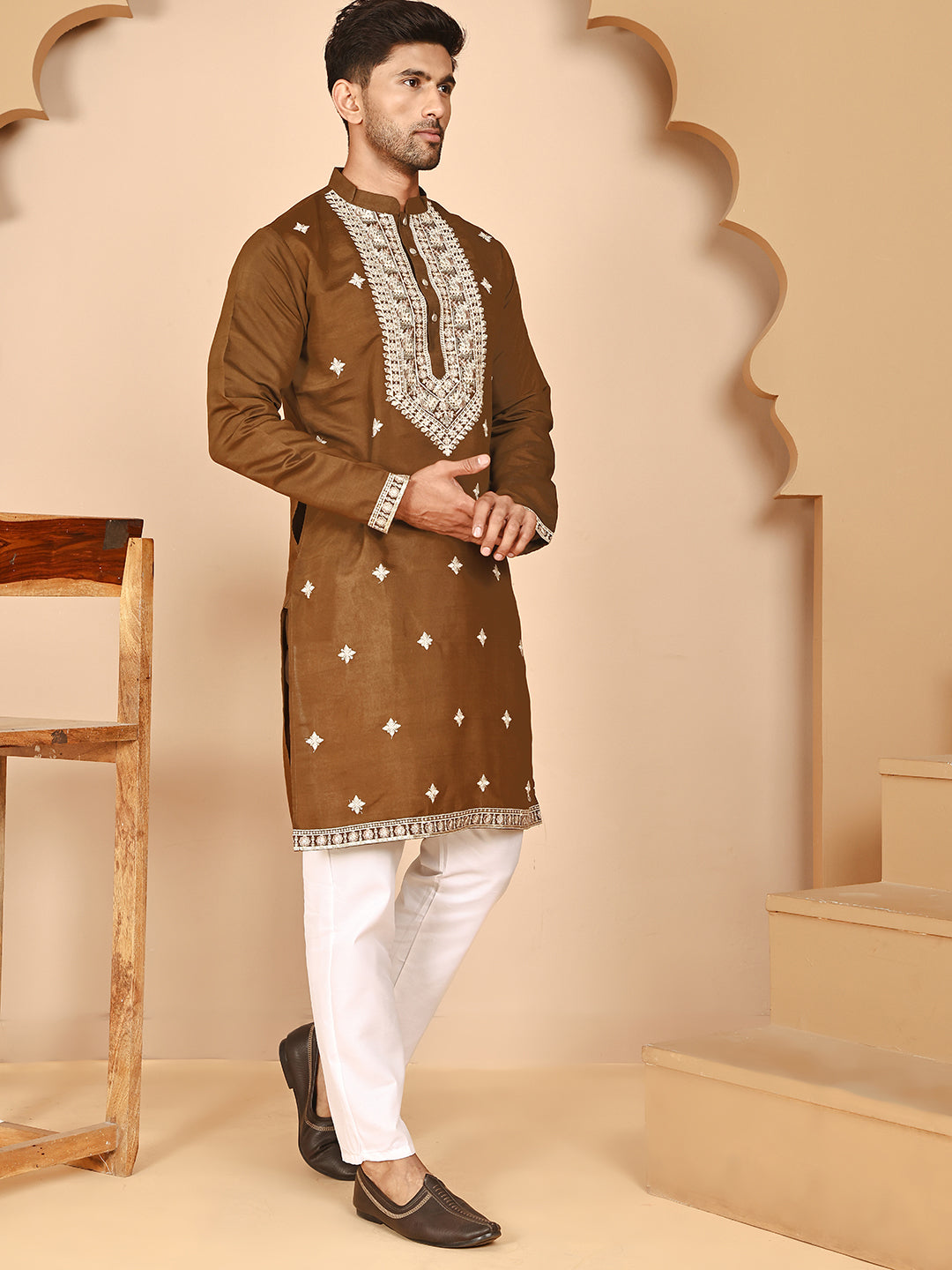 DesiQlo Men Embroidered Kurta Pyjama Set - Green - JOKP_P_5263Mehndi_S