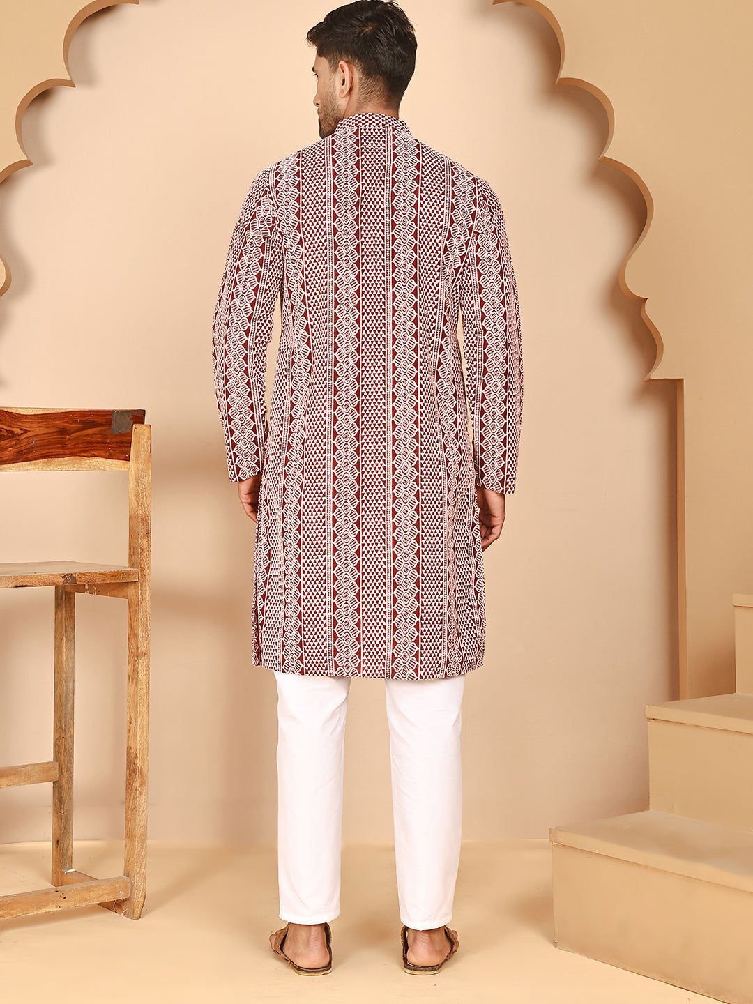 DesiQlo Men Embroidered Kurta Pyjama Set - Maroon - JOKP_P_5264Maroon_