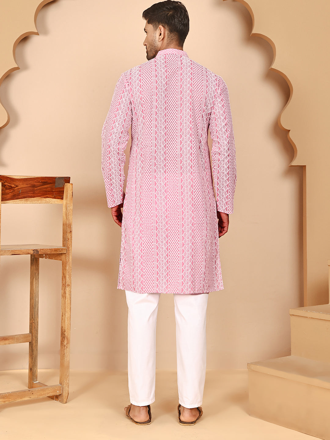 DesiQlo Men Embroidered Kurta Pyjama Set - Pink - JOKP_P_5264Pink_S