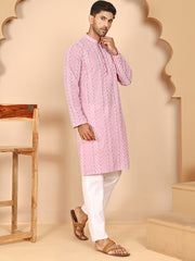 Embroidered Cotton Kurta with Churidar (JOKP P 5264 Pink ) [FF] [O-10]