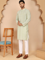 Embroidered Cotton Kurta with Churidar ( JOKP P 5264 P 5264Pista ) [FF] [O-10]
