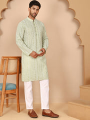 Embroidered Cotton Kurta with Churidar ( JOKP P 5264 P 5264Pista ) [FF] [O-10]