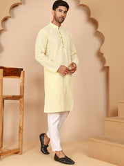 Embroidered Cotton Kurta with Churidar (JOKP P 5264 Yellow ) [FF] [O-10]