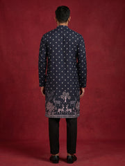 Men Cotton Blend Animal Printed Kurta with Pyjama ( JOKP 5266Black )