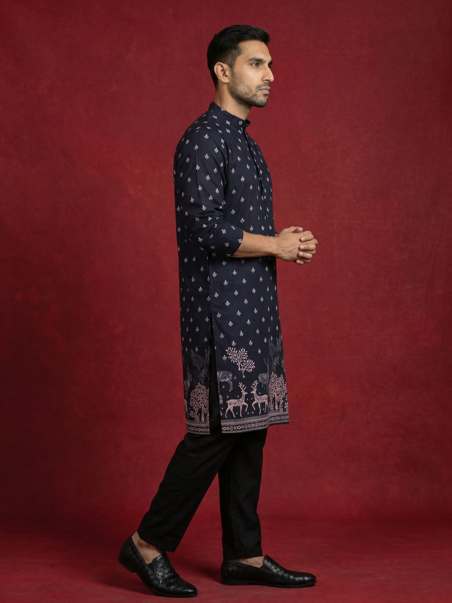 DesiQlo Men Printed Kurta Pyjama Set - Black - JOKP_5266Black_S