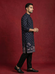 Men Cotton Blend Animal Printed Kurta with Pyjama ( JOKP 5266Black )