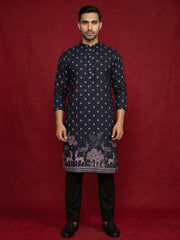Men Cotton Blend Animal Printed Kurta with Pyjama ( JOKP 5266Black )