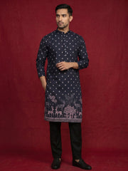 Men Cotton Blend Animal Printed Kurta with Pyjama ( JOKP 5266Black )