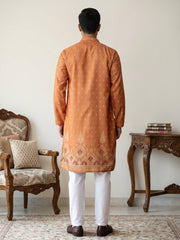 Men’s Ethnic Printed Kurta with Pyjama ( JOKP 5266Orange )