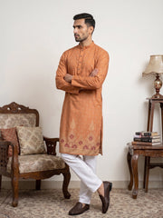 Men’s Ethnic Printed Kurta with Pyjama ( JOKP 5266Orange )